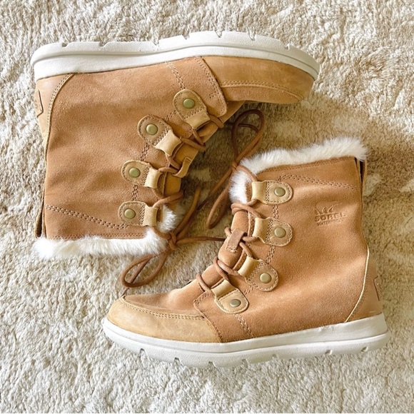 Sorel Explorer Joan Winter Boot Suede, Faux Fur, Fleece Lined Tan Size 9 - Picture 2 of 12